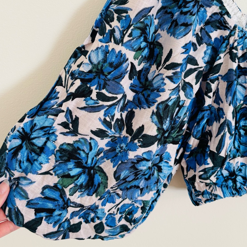 NWT White Closet Balloon Sleeve Crop Top in Blue Floral Print - Picture 3 of 6